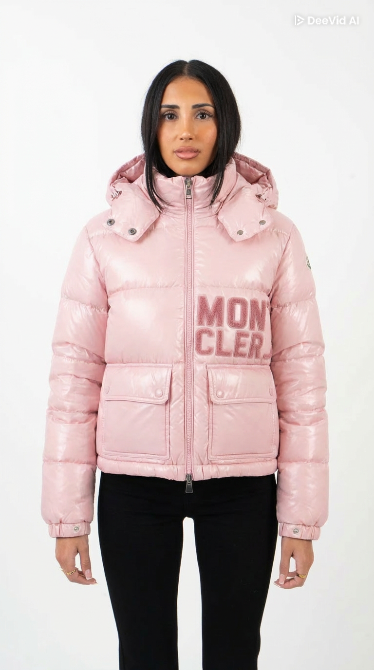 PINK MONCLER LETTER COAT WITH SIGNATURE