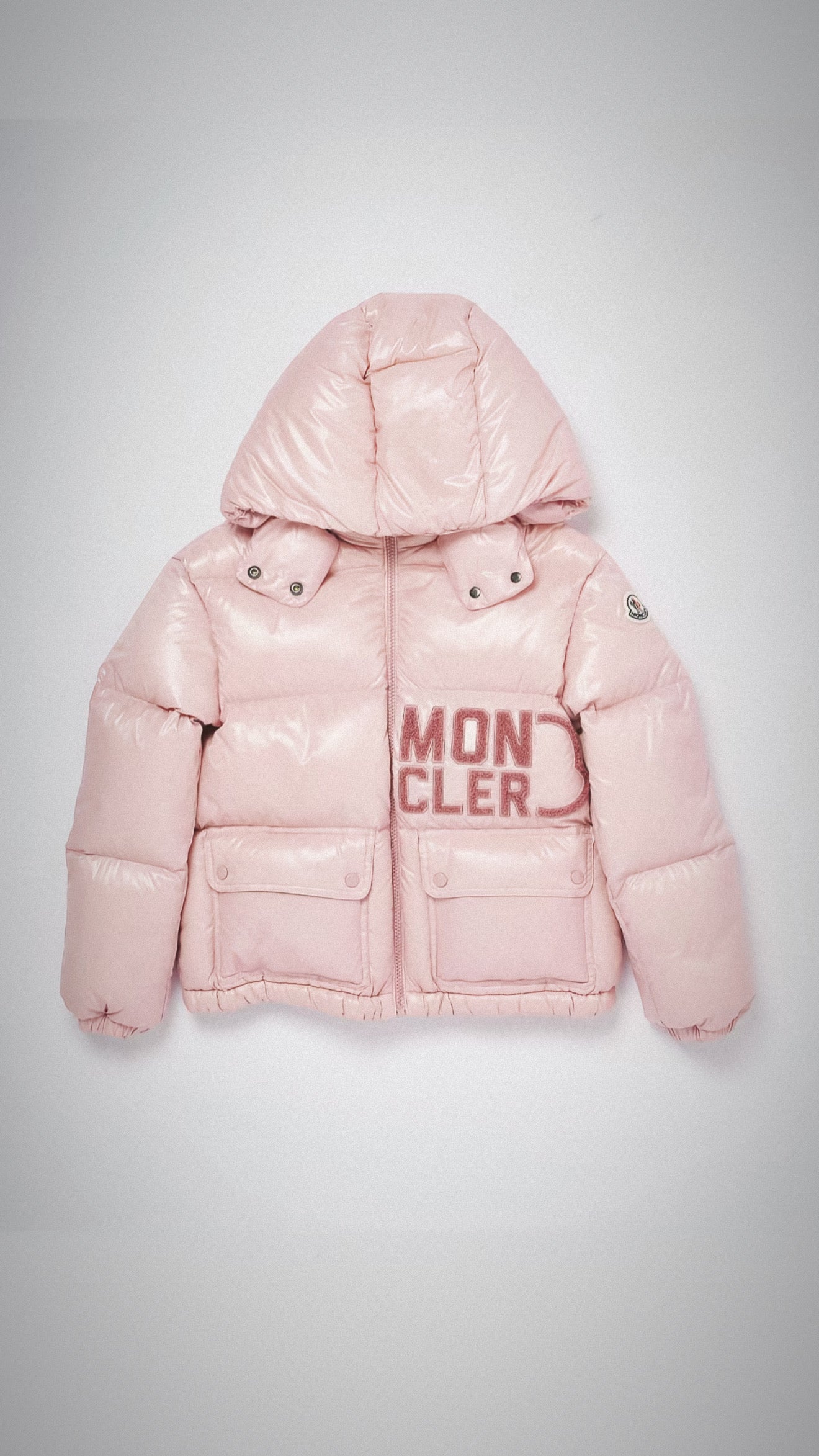 PINK MONCLER LETTER COAT WITH SIGNATURE