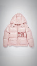 PINK MONCLER LETTER COAT WITH SIGNATURE