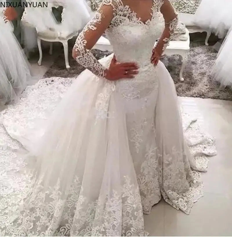 LACE MERMAID BRIDAL GOWN WITH DETACHABLE SKIRT