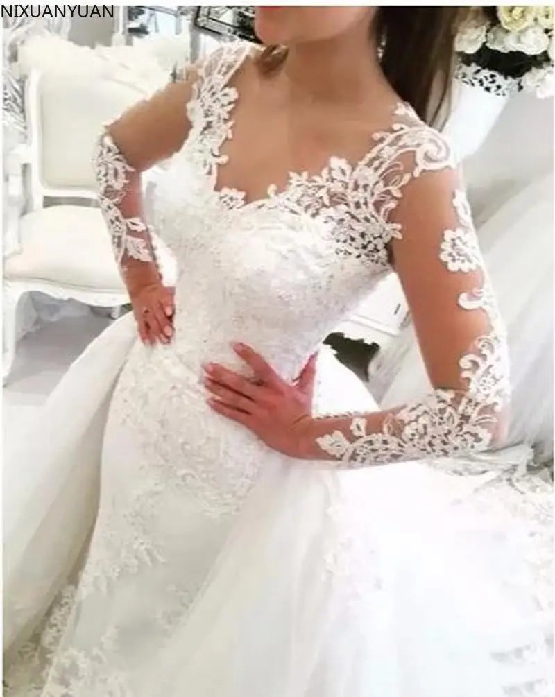 LACE MERMAID BRIDAL GOWN WITH DETACHABLE SKIRT