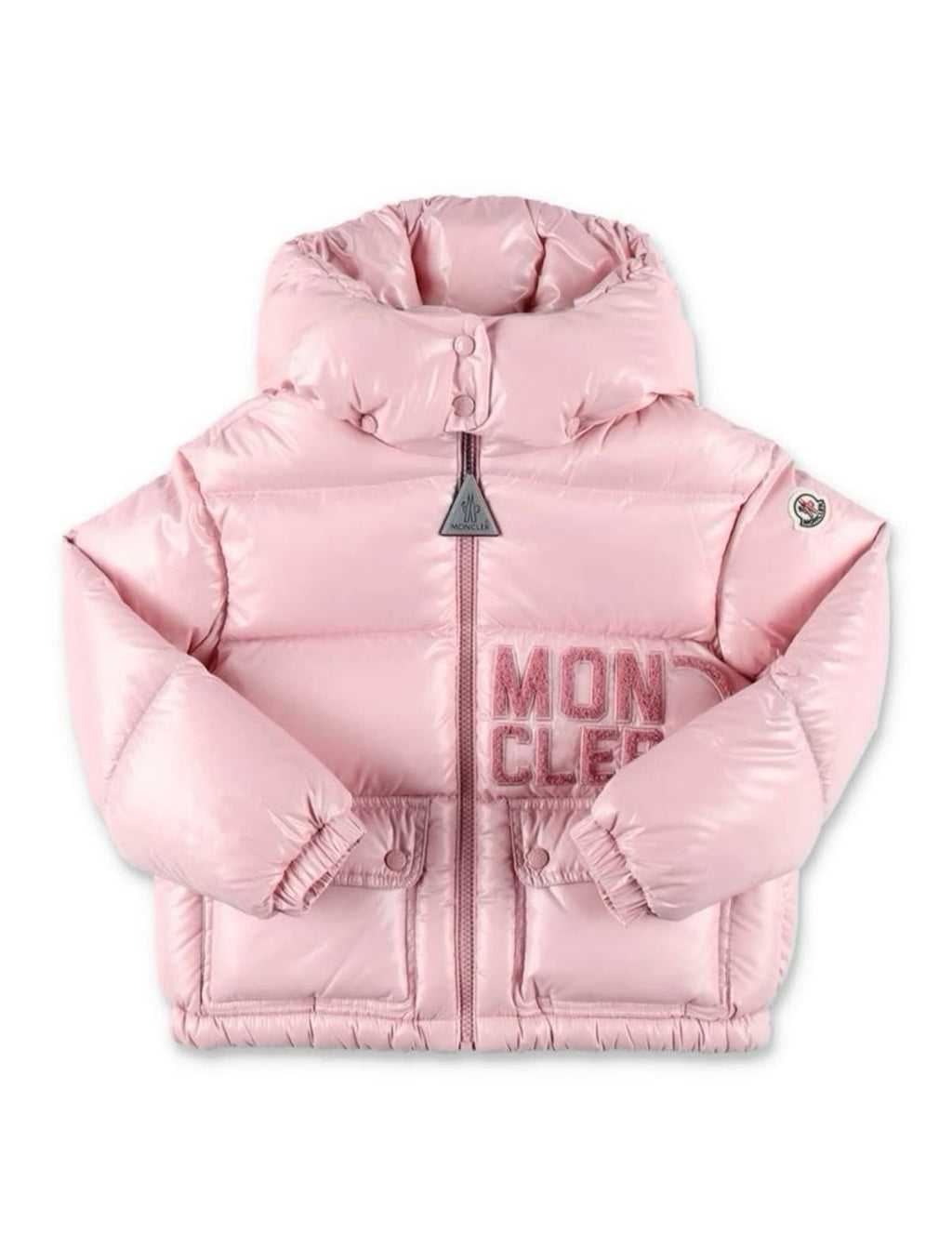 PINK MONCLER LETTER COAT WITH SIGNATURE
