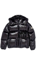 BLACK MONCLER LETTER COAT WITH SIGNATURE