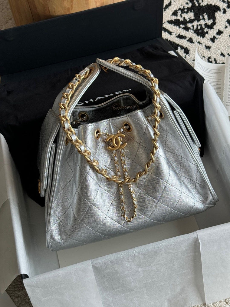 SILVER GOLD CHANAYA 25 DRAWSTRING BUCKET BAG