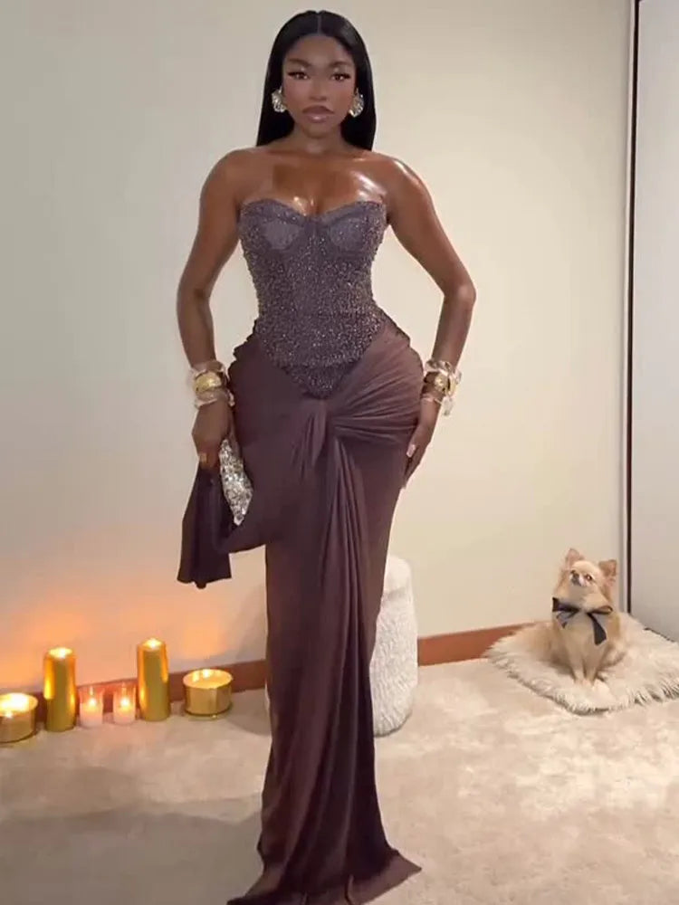 STRAPLESS SEQUIN MAXI DRESS