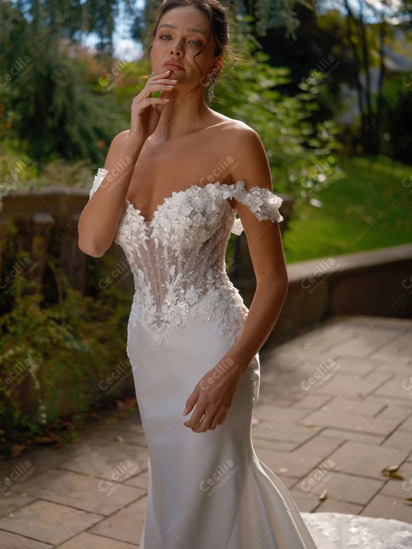 VINTAGE SATIN OFF-SHOULDER BRIDAL GOWN