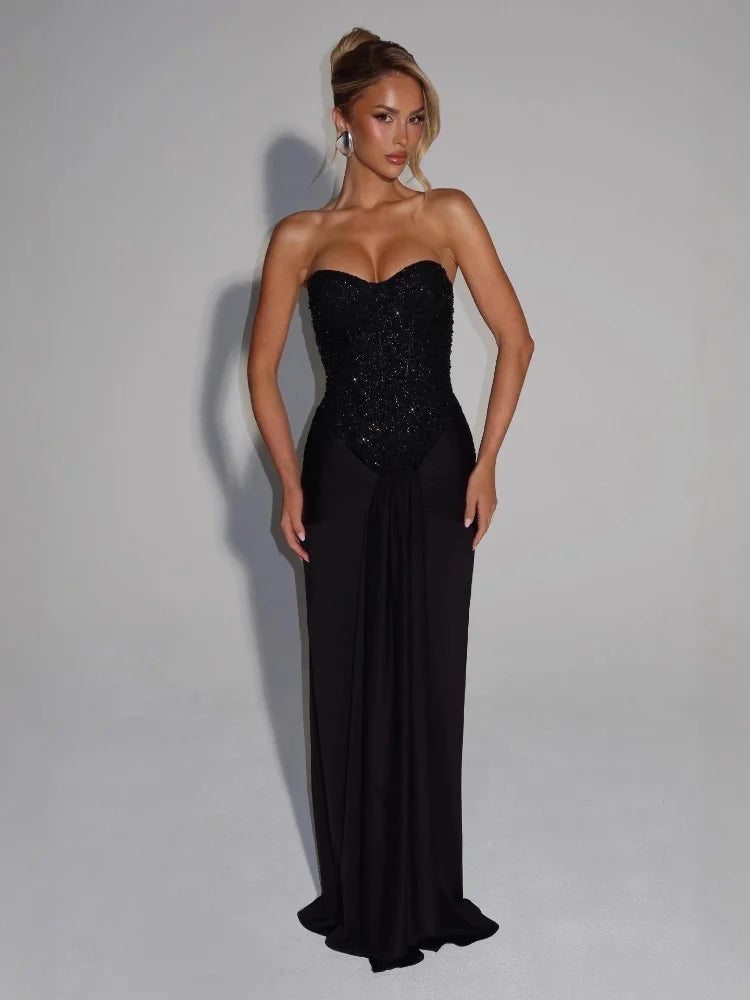 STRAPLESS SEQUIN MAXI DRESS