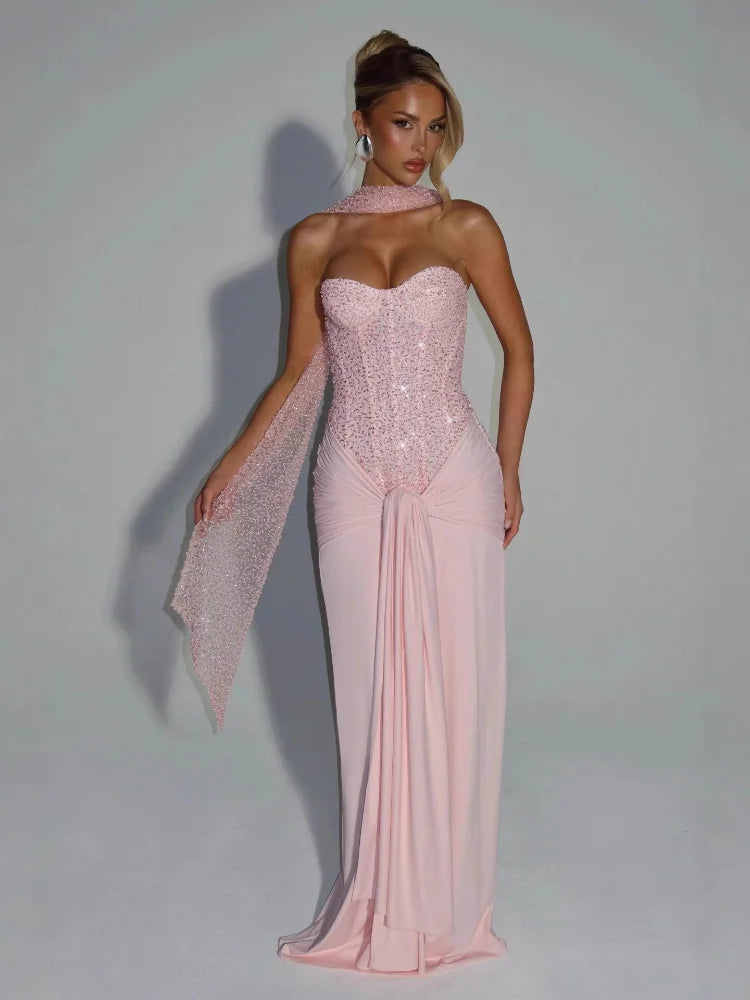 STRAPLESS SEQUIN MAXI DRESS