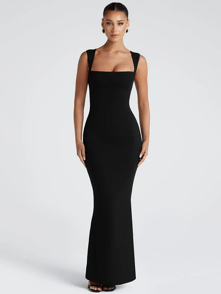 SCULPTED SQUARE-NECK MAXI DRESS