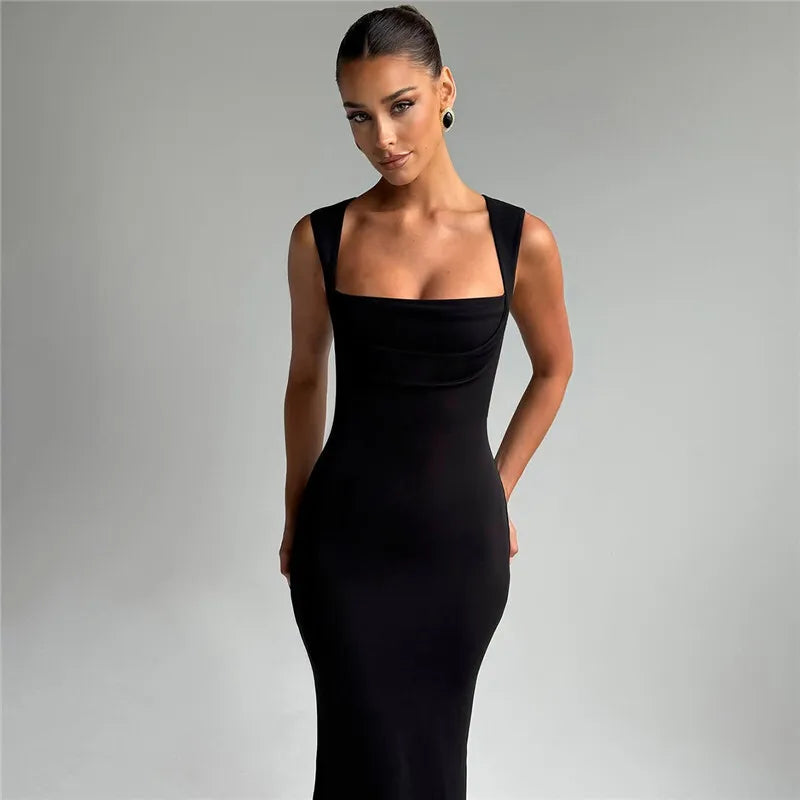 SCULPTED SQUARE-NECK MAXI DRESS