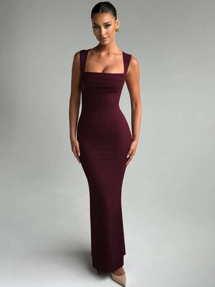 SCULPTED SQUARE-NECK MAXI DRESS