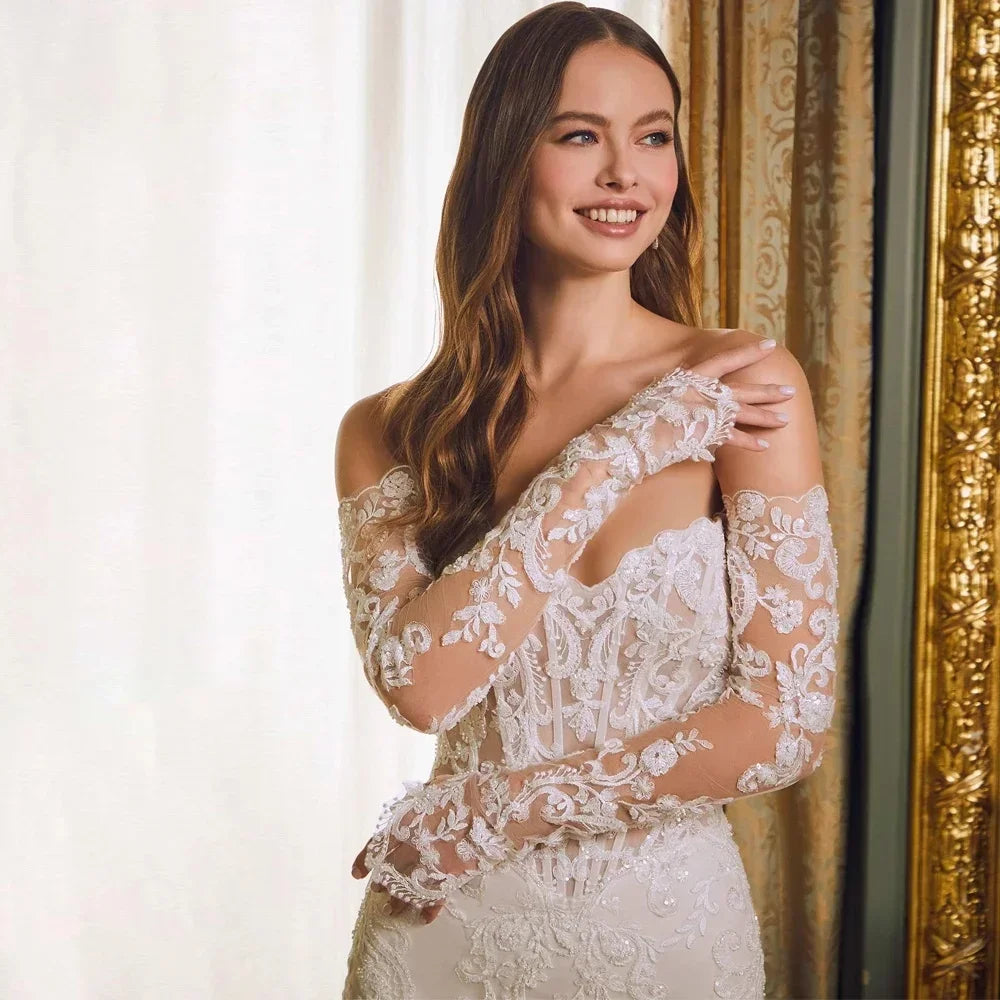 OFF-SHOULDER LACE MERMAID BRIDAL GOWN