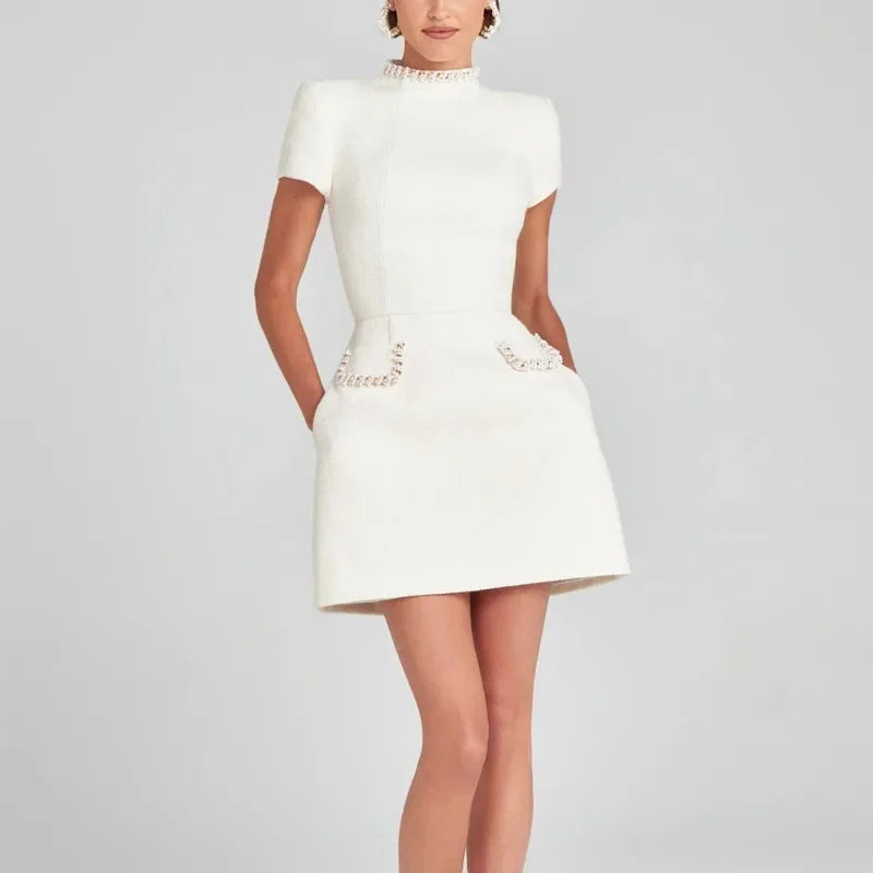 TWEED SQUARE-NECK MINI DRESS