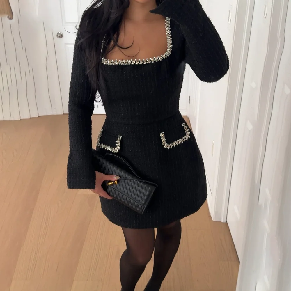 TWEED SQUARE-NECK MINI DRESS