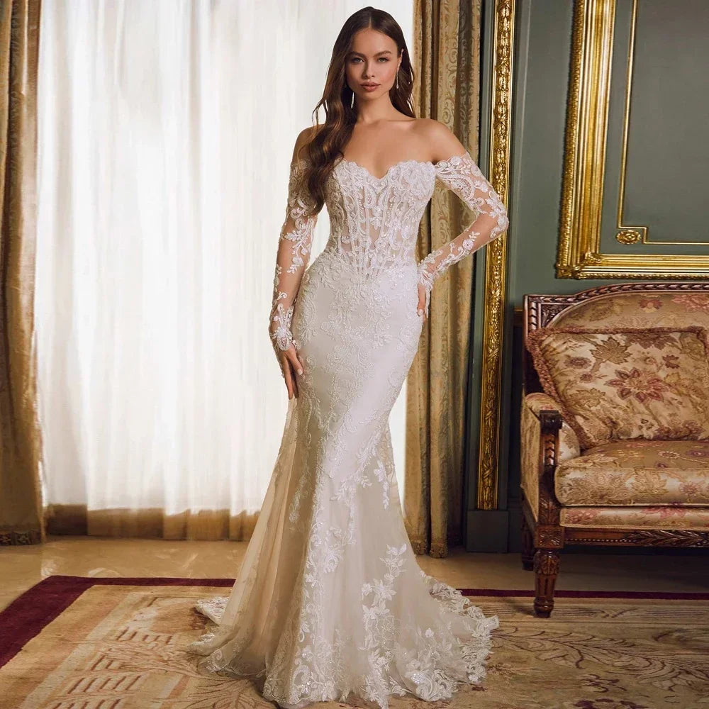 OFF-SHOULDER LACE MERMAID BRIDAL GOWN
