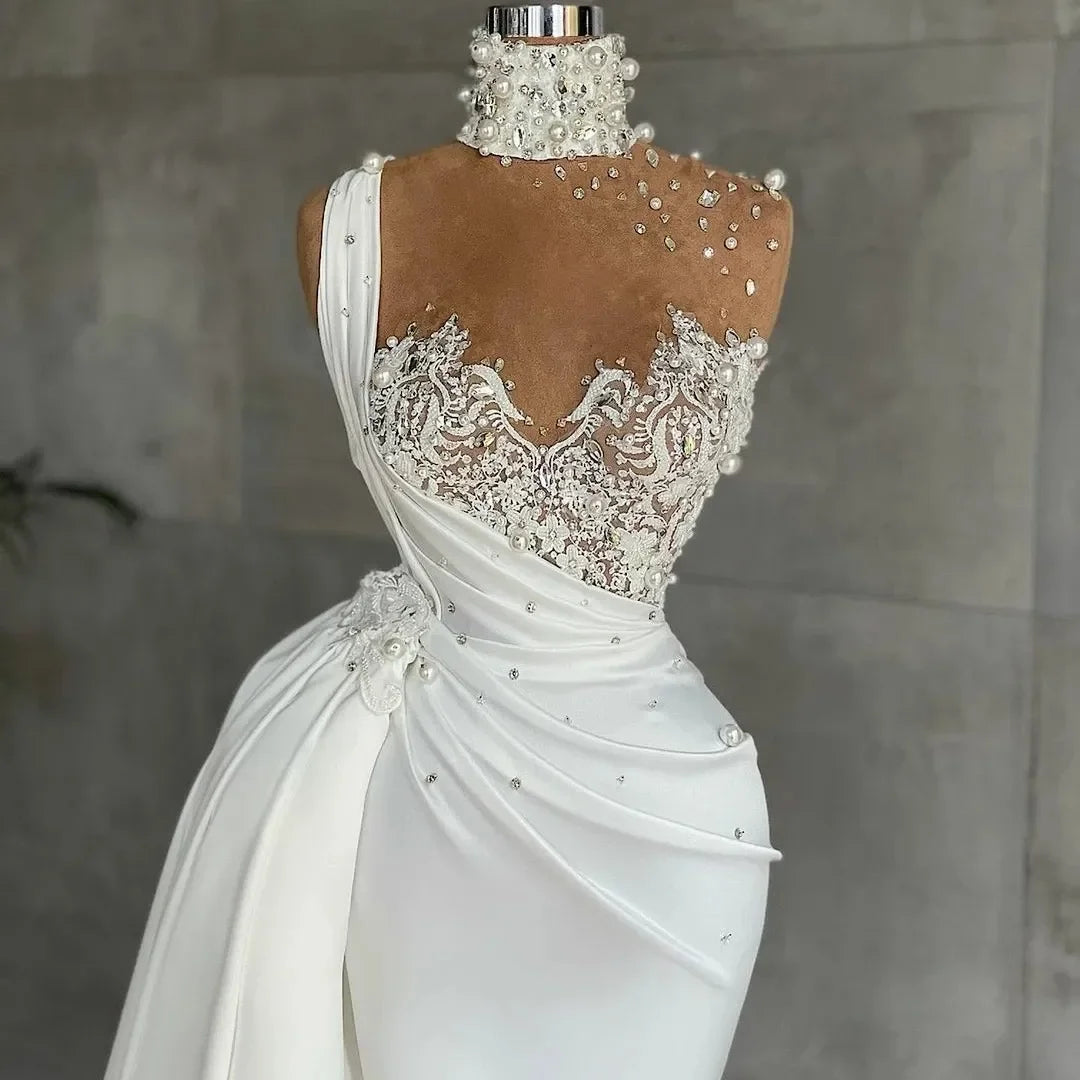 PEARL-EMBELLISHED MERMAID BRIDAL GOWN WITH DETACHABLE TRAIN