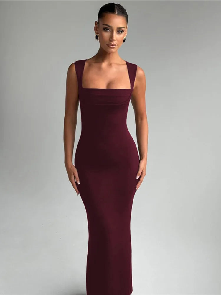 SCULPTED SQUARE-NECK MAXI DRESS