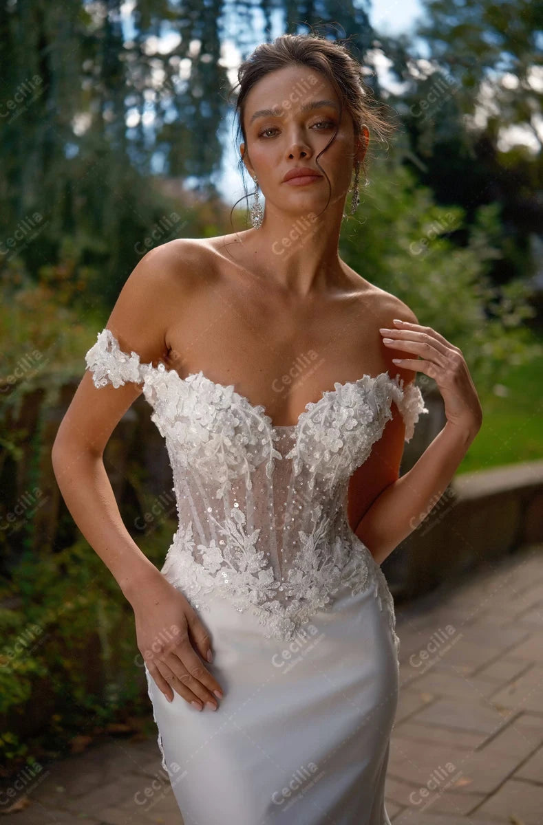 VINTAGE SATIN OFF-SHOULDER BRIDAL GOWN