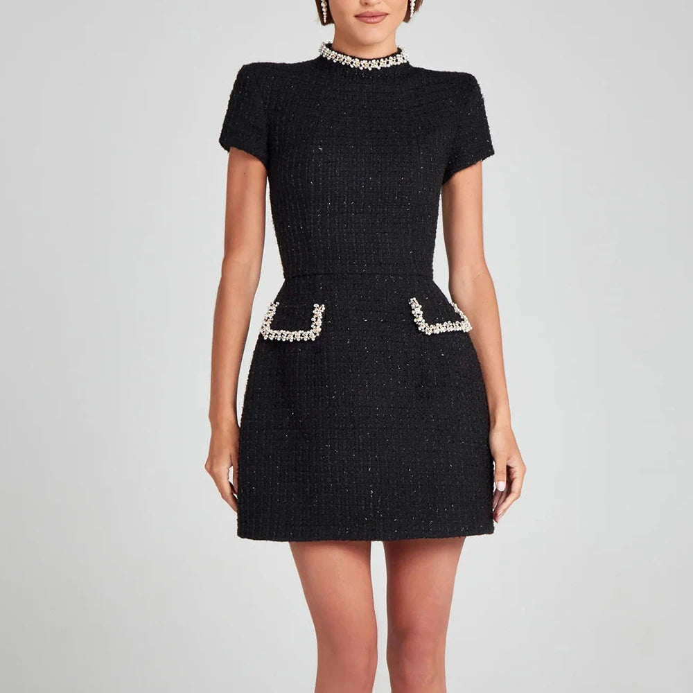 TWEED SQUARE-NECK MINI DRESS